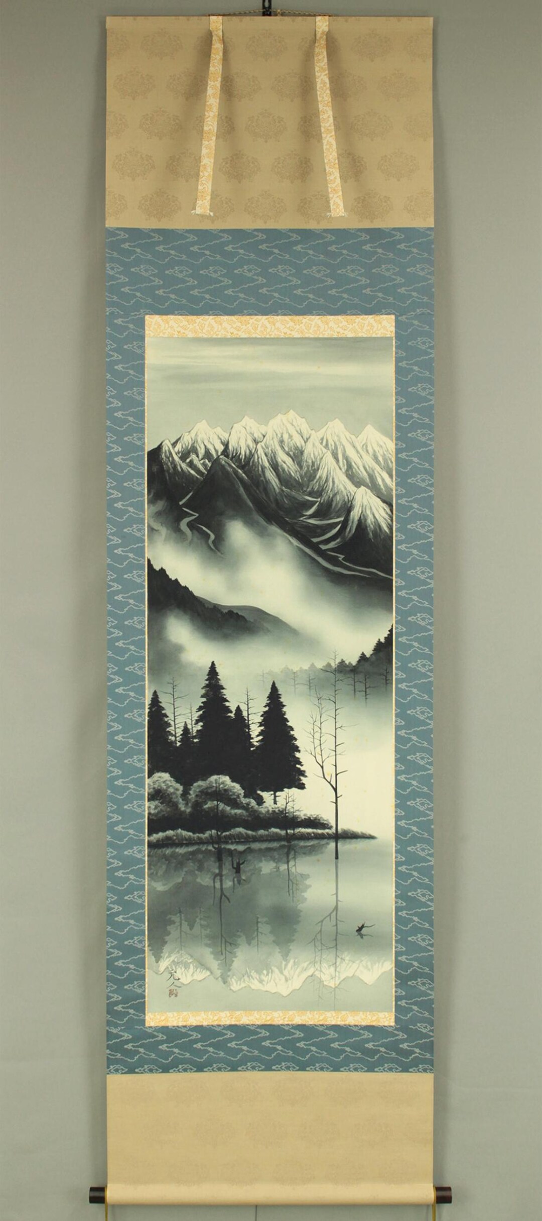 蓬莱山 水墨画 滝と山の風景 掛軸 【公式通販】