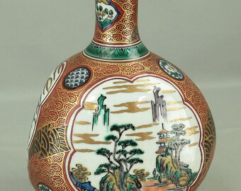 日本の九谷焼 三角壺 九谷庄三 (1816-1883) 花とセージ V969 - Etsy 日本