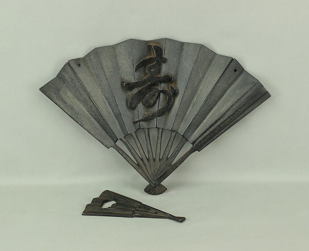 Japanese Binshiki (Pot stand) Decorative Fan type ornament Okimono 2pcs "寿 Kotobuki (Best wishes)" tea ceremony V674