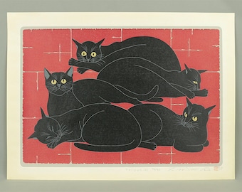 西田忠重 『心機一転 ブルーキャット』 木版画 猫 西田忠重 『心機一転 ブルーキャット』 木版画 猫 - メルカリ