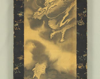 山口南嶺 日本の古美術 掛け軸 対 掛け軸 / 水墨 龍と虎 箱付き RD508