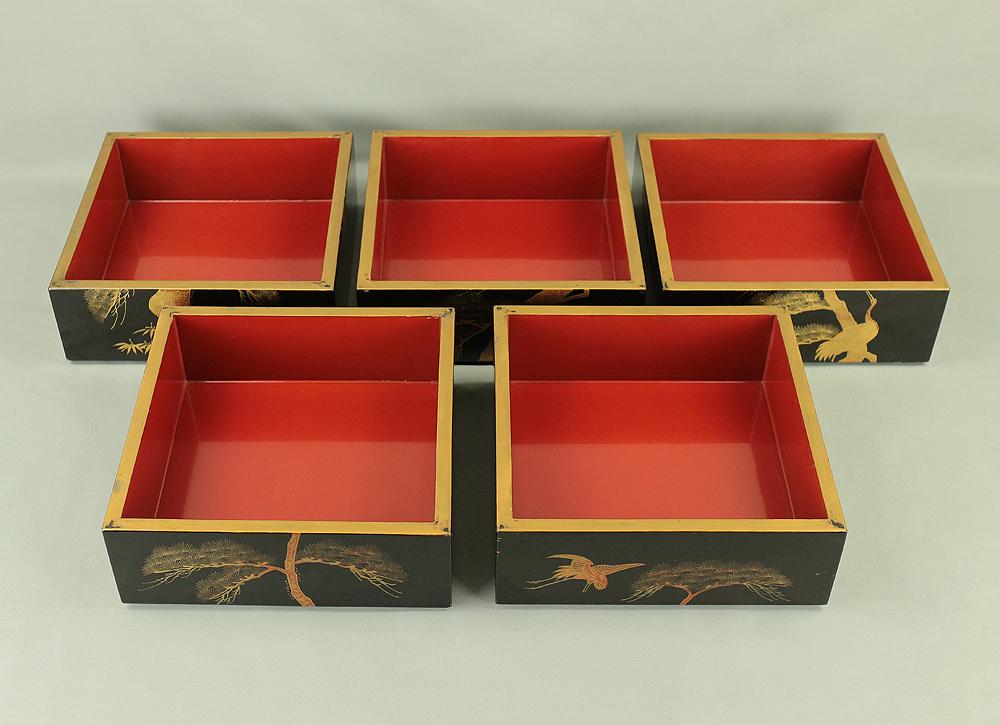 金漆蒔絵五段重箱「松鶴」台座付き VA589 - Etsy 日本