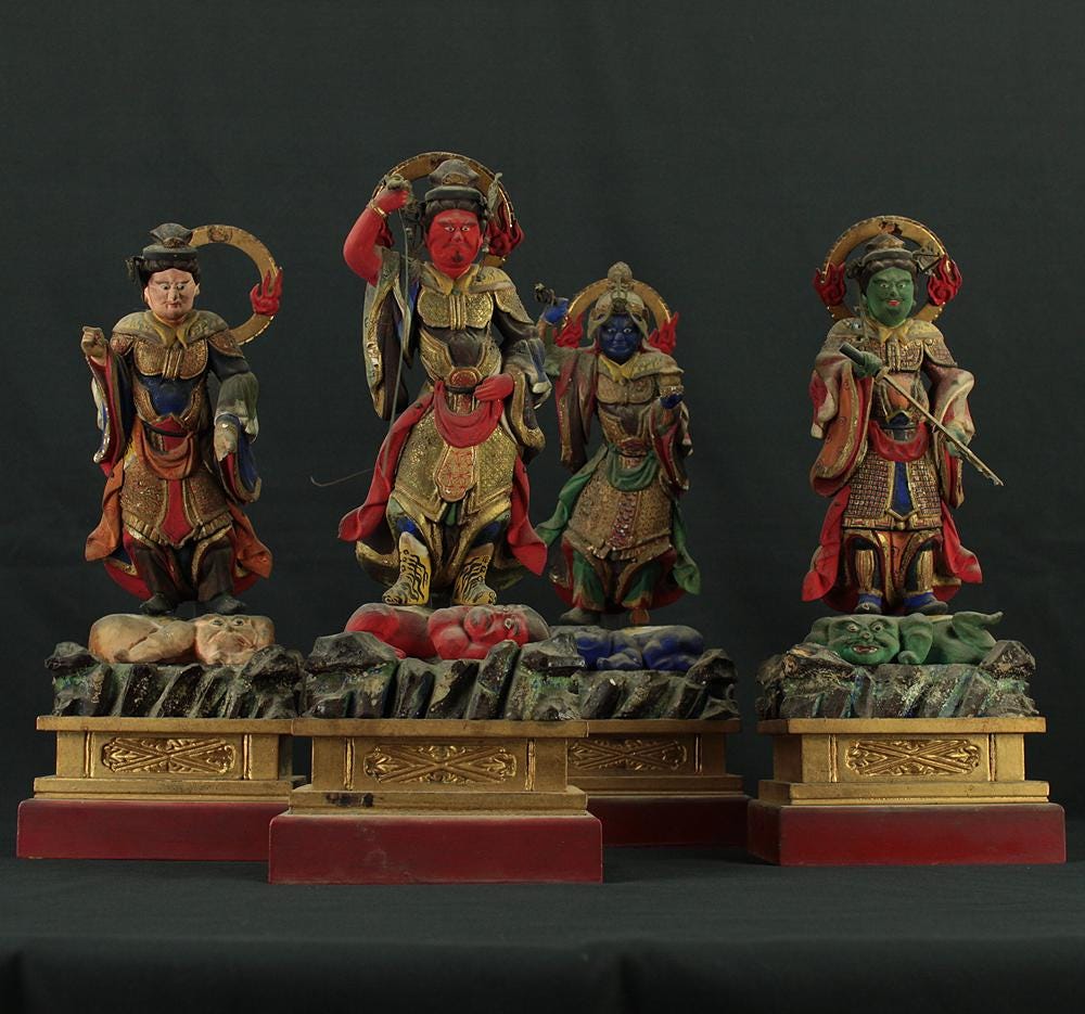 Shitenno 四天王 (four Heavenly Kings) 34.8cm Wood Carving Buddhism