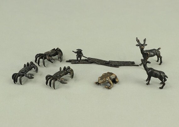 Tenpai Cast Metal Bonsai Okimono Small Ornaments Figurines 7pcs 'three  Crabs, Parent and Child Deer, Rafting Man, and Frog' VA615 - Etsy Israel