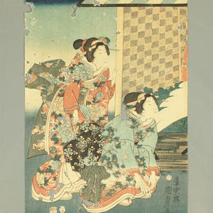 歌川国貞 Utagawa Kunisada (1786-1865) Original Nishiki-e (brocade picture) polychrome woodblock printing / Two Women OW213
