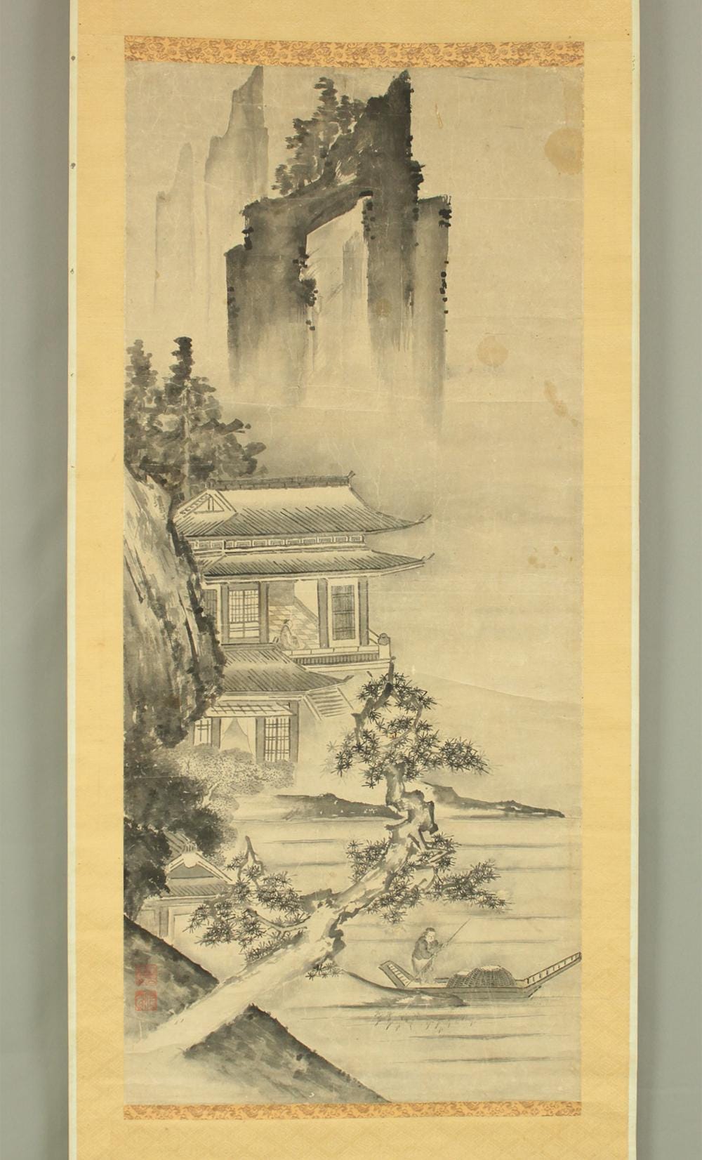 曾我蕭白 水墨画 山水 掛軸 鑑定箱付 曾我蕭白 曽我蕭白 (1730-1781) 作 日本のアンティーク掛軸 / 破墨山水