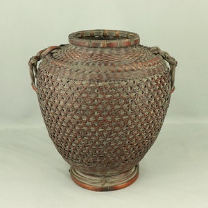 Hanakago with Handle Bamboo Woven Basket Flower Vase for Tea Ceremony VA363