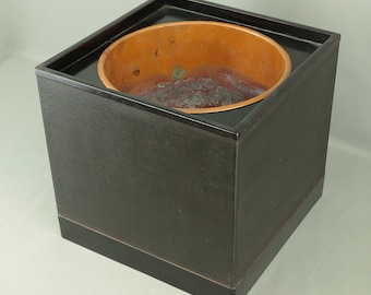 象彦 Zohiko Hibachi, Brazier Japanese traditional heating device tea ceremony utensils Sahari (Copper Alloy) with wooden Box V707