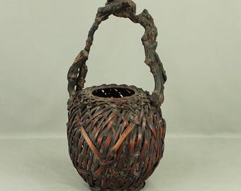 花瓶バスケット　インテリアかご 花籠 - 珍しい木と竹を編み込んだ花瓶バスケット VA442 - Etsy 日本