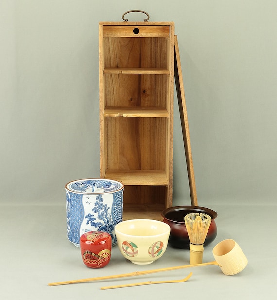 Portable Tea Ceremony Chest Box 'tanzaku Bako' Tea Utensils 7pcs