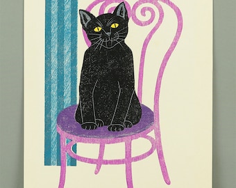 西田忠重「振り返る黒猫」 - Etsy 日本