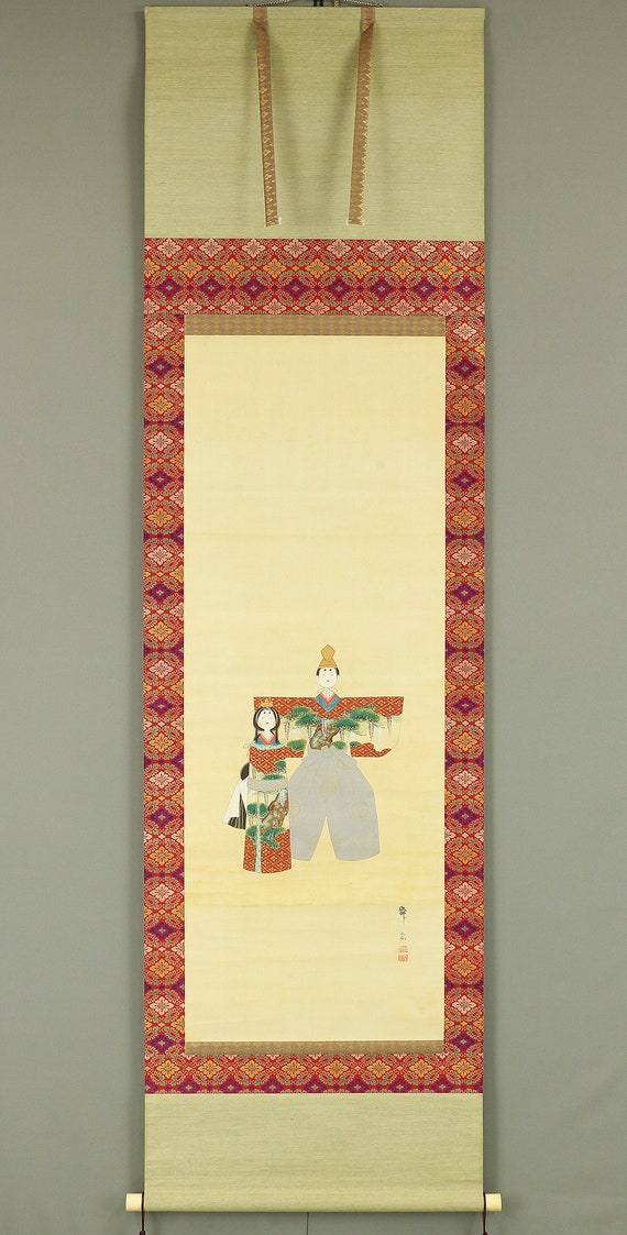 真作】掛軸 立雛 桃の節句飾り 彩色美品 雛祭り 桃の節句 共箱入 T190