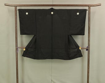 Usumono Haori Japanese Men&#39;s Kimono Coat Kuro Montsuki (Black based the most formal kimono Coat) Thin Black For Summer KI169