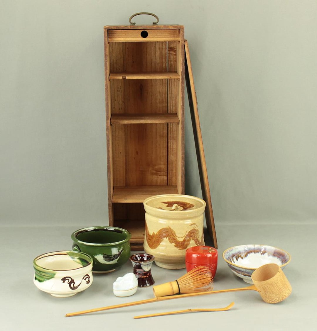 Japanese Portable Tea Ceremony Utensils 10pcs Chest Box 'tanzaku