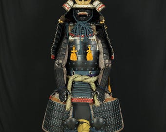 Life Size Samurai War Armor Dragon Ornamental Helmets Black Colored Body with Armor Stand, Armor Box VA715