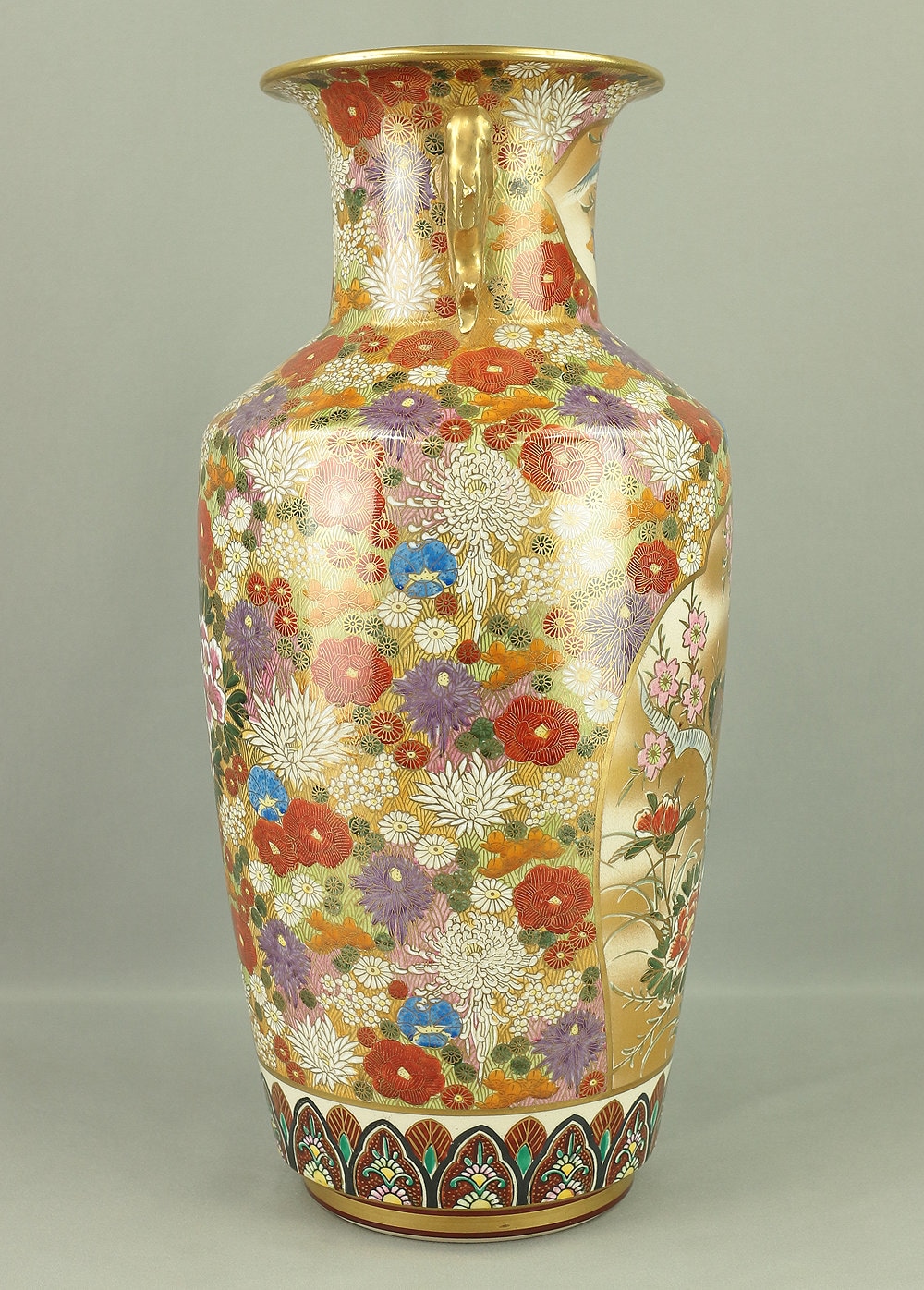 九谷幸仙 九谷幸仙 金彩九谷焼 花鳥図 金魚柄 飾り花瓶 45.8cm VA316