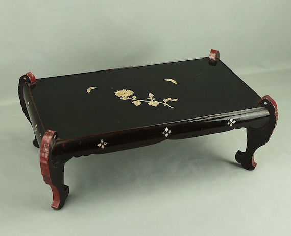 菊と蝶の象嵌螺鈿黒漆塗り木製香炉台花台盆栽台 VA306 - Etsy 日本
