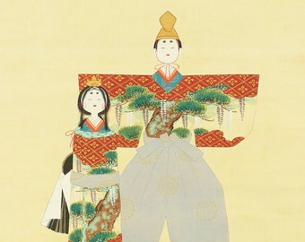 舜宗 SHUNSO Tachihna Standing Hina Doll Japanese kakejiku hanging scroll Art Peach Festival Hinamatsuri Girls&#39; Day Gosekku with Box W716