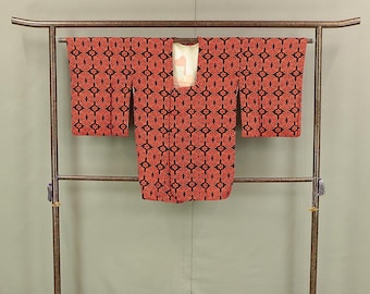 Haori Japanese Kimono Coat with Black and Red color Pattern Small flower KI142