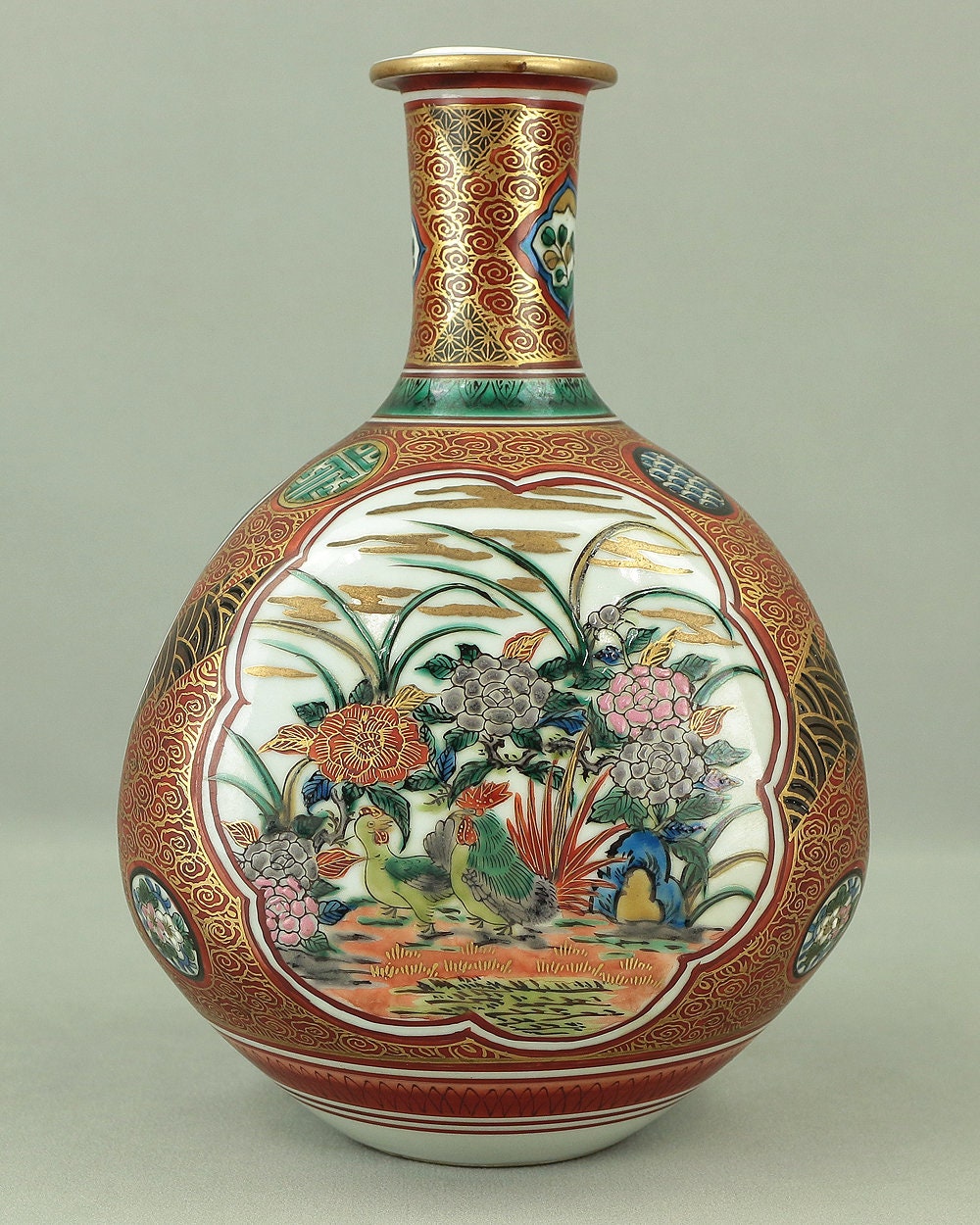 日本の九谷焼 三角壺 九谷庄三 (1816-1883) 花とセージ V969 - Etsy 日本