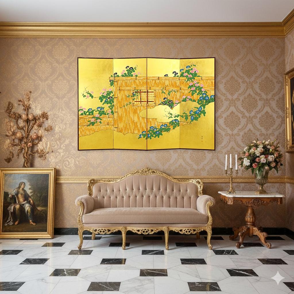 Vintage Japanese Four Panel Screen - Etsy