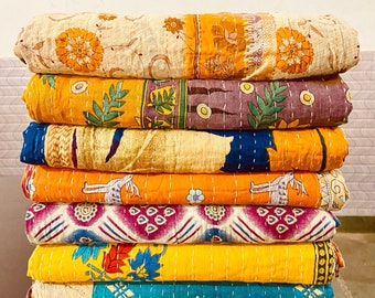 Lote al por mayor Vintage Kantha Quilt, Indian Sari Quilt Kantha Throw Blanket, Ropa de cama antigua Kantha Twin Bedspread, Boho Kantha Quilts hippie