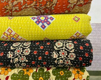 Schöne Handgemachte Vintage Queen Kantha Quilts - 90X108 Inches (228X274 CM) Unikat