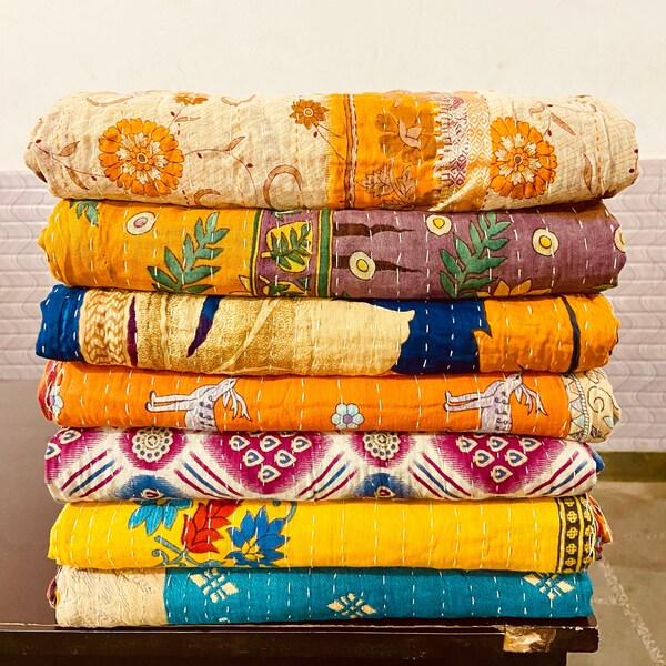 Wholesale Lot Vintage Kantha Quilt, Indian Sari Quilt Kantha Throw Blanket, Antique Kantha Twin Bedspread Bedding, Boho Kantha Quilts hippie