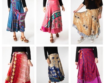 Silk Sari Long Wrap Skirts Bohemian Reversible Quality Silk Magic Maxi Skirts Darn Good Yarn Skirts