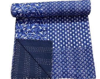 Blue Patchwork Indigo Kantha Quilt