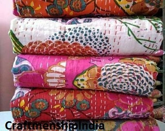 Indian-Shoppers Assorted Patchwork Cotton Bedspread Hippie Reversible Multi Patchwork Throw Blanket Bohemian Double Size Cotton Handmade Quilts Kantha Comforter