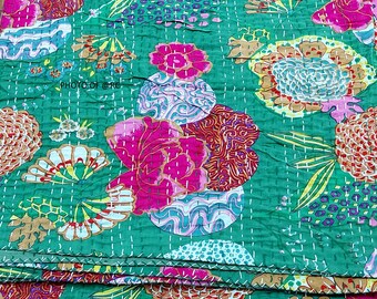 vintage Kantha Quilt Indian Handmade Throw Couverture Réversible Couvre-lit Coton Tissu Boho boho Quilt chic literie couvertures