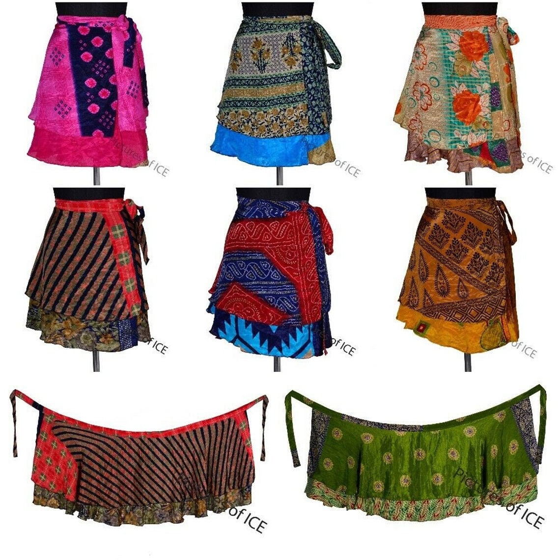 Pack Of 5 Pcs Indian Beach Wear Mini Vintage Silk Skirt | Etsy