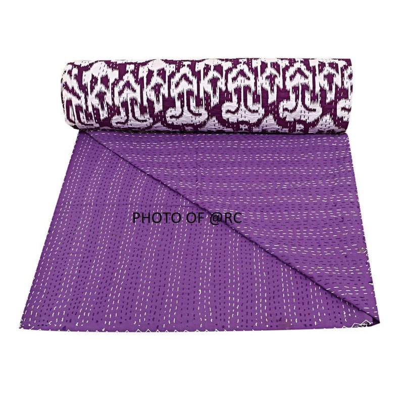 Ikat Print Kantha Cotton Quilt Indian Handmade Kantha Quilt Etsy