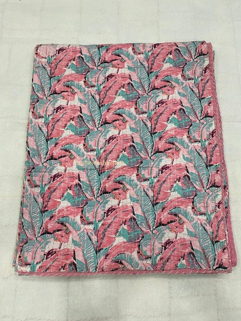 NEW Banana Leaf Print Kantha Quilts Blanket and Throw Kantha Etsy
