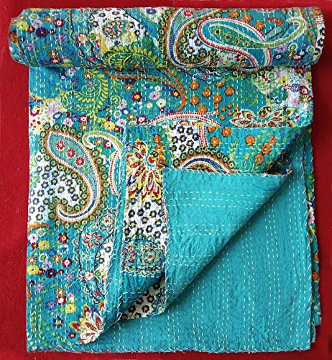 Vintage Paisley Kantha Quilt Indian Handmade Throw Reversible - Etsy