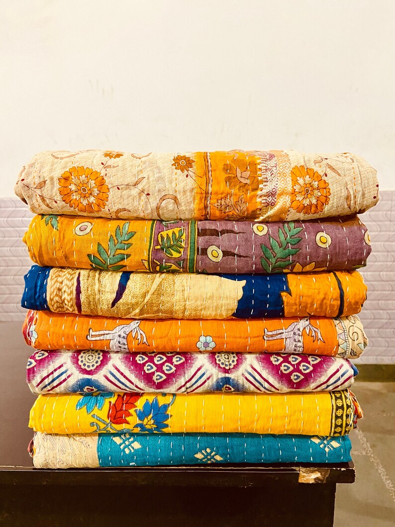 Wholesale Lot Vintage Kantha Quilt, Indian Sari Quilt Kantha Throw Blanket, Antique Kantha Twin Bedspread Bedding, Boho Kantha Quilts hippie zdjęcie 1