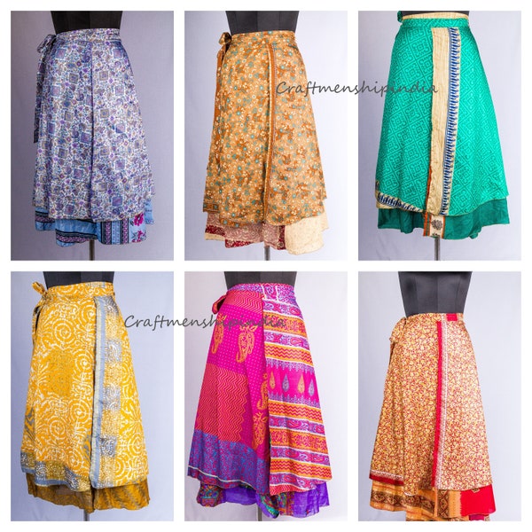 Wholesale Lot Of Indian 2 Layer Vintage 36" Long Silk Skirts Women Wrap Bohemian Skirt Gypsy Hippie Wrap Skirt