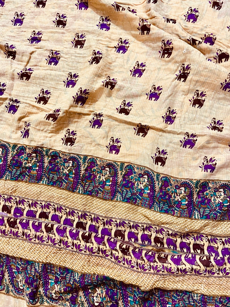 Wholesale Lot Vintage Kantha Quilt, Indian Sari Quilt Kantha Throw Blanket, Antique Kantha Twin Bedspread Bedding, Boho Kantha Quilts hippie zdjęcie 9