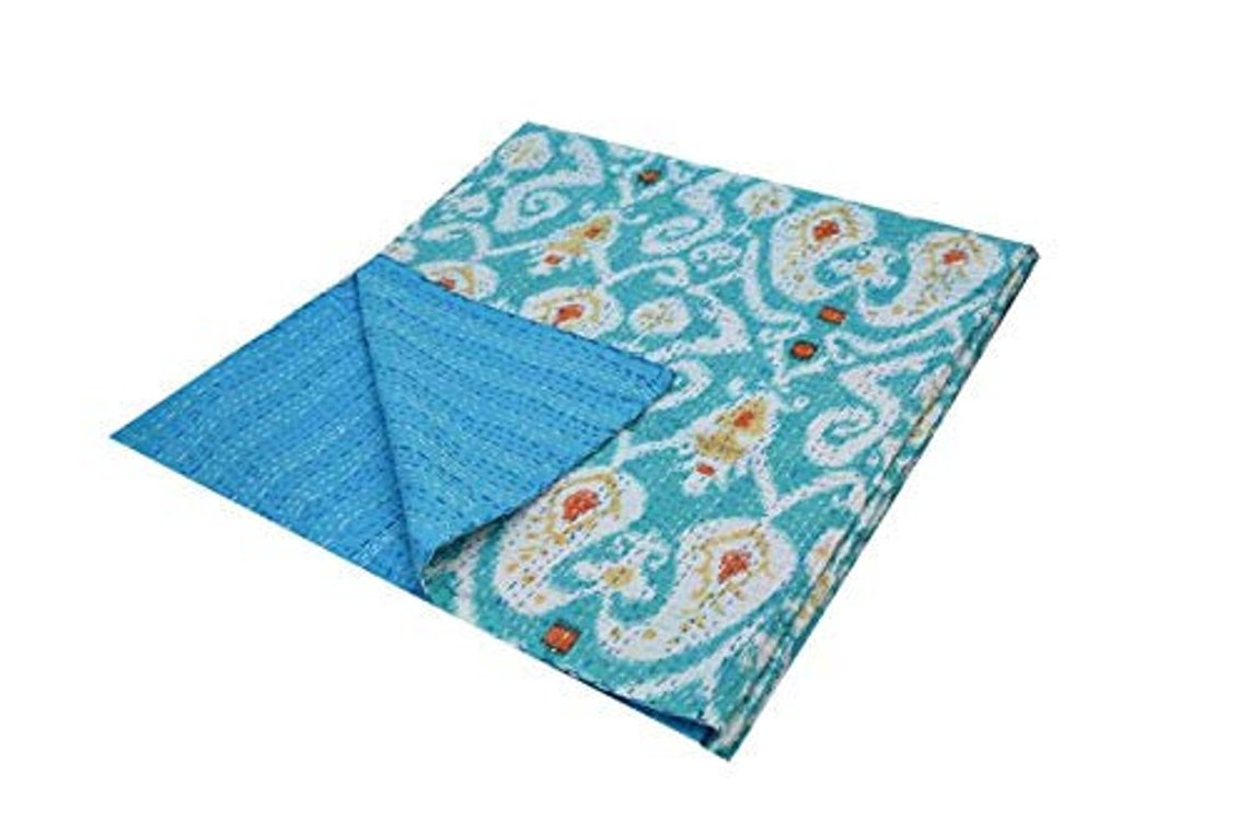 Ikat Print Kantha Cotton Quilt Indian Handmade Kantha Quilt Etsy