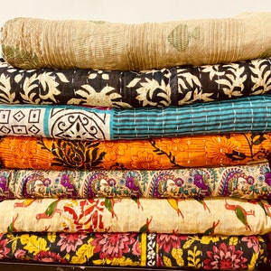 Lotto all'ingrosso trapunta Kantha vintage, coperta Kantha trapuntata indiana Sari, biancheria da letto antica Kantha Twin, trapunta Boho Kantha hippie immagine 3