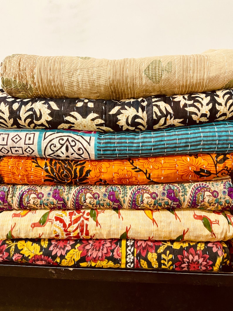 Wholesale Lot Vintage Kantha Quilt, Indian Sari Quilt Kantha Throw Blanket, Antique Kantha Twin Bedspread Bedding, Boho Kantha Quilts hippie zdjęcie 3