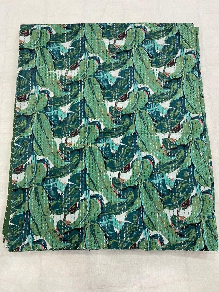 NEW Banana Leaf Print Kantha Quilts Blanket and Throw Kantha Etsy