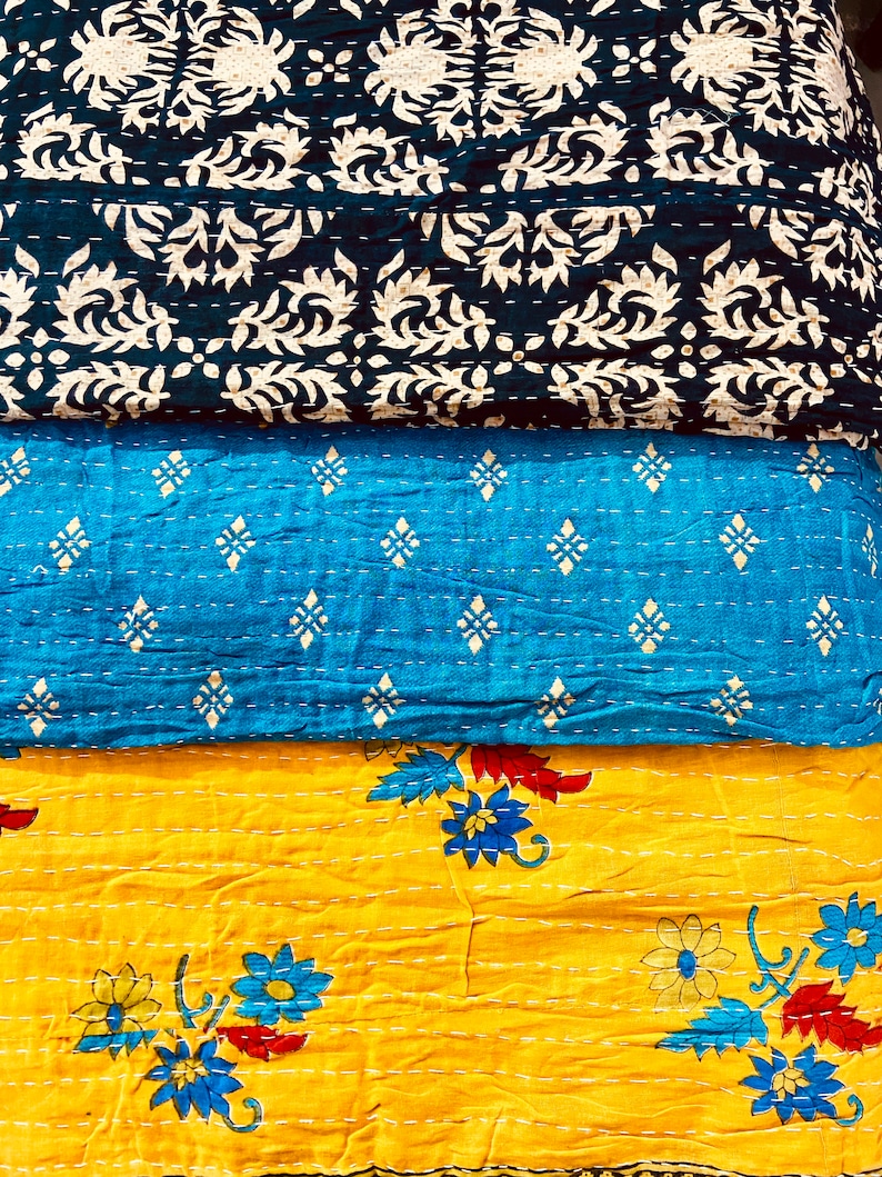 Wholesale Lot Vintage Kantha Quilt, Indian Sari Quilt Kantha Throw Blanket, Antique Kantha Twin Bedspread Bedding, Boho Kantha Quilts hippie zdjęcie 6