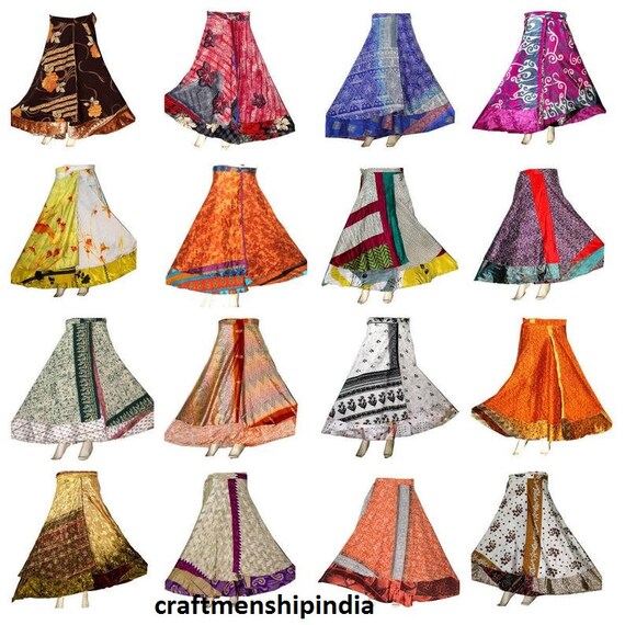 10 PC Lot Indian Silk Long Skirts Women Wrap Bohemian Skirt | Etsy