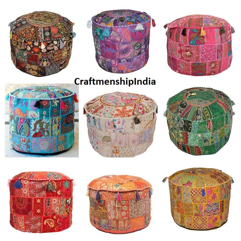 Ottoman Pouf Stool Round Seating Pouf Cover Ottoman Furniture Etsy