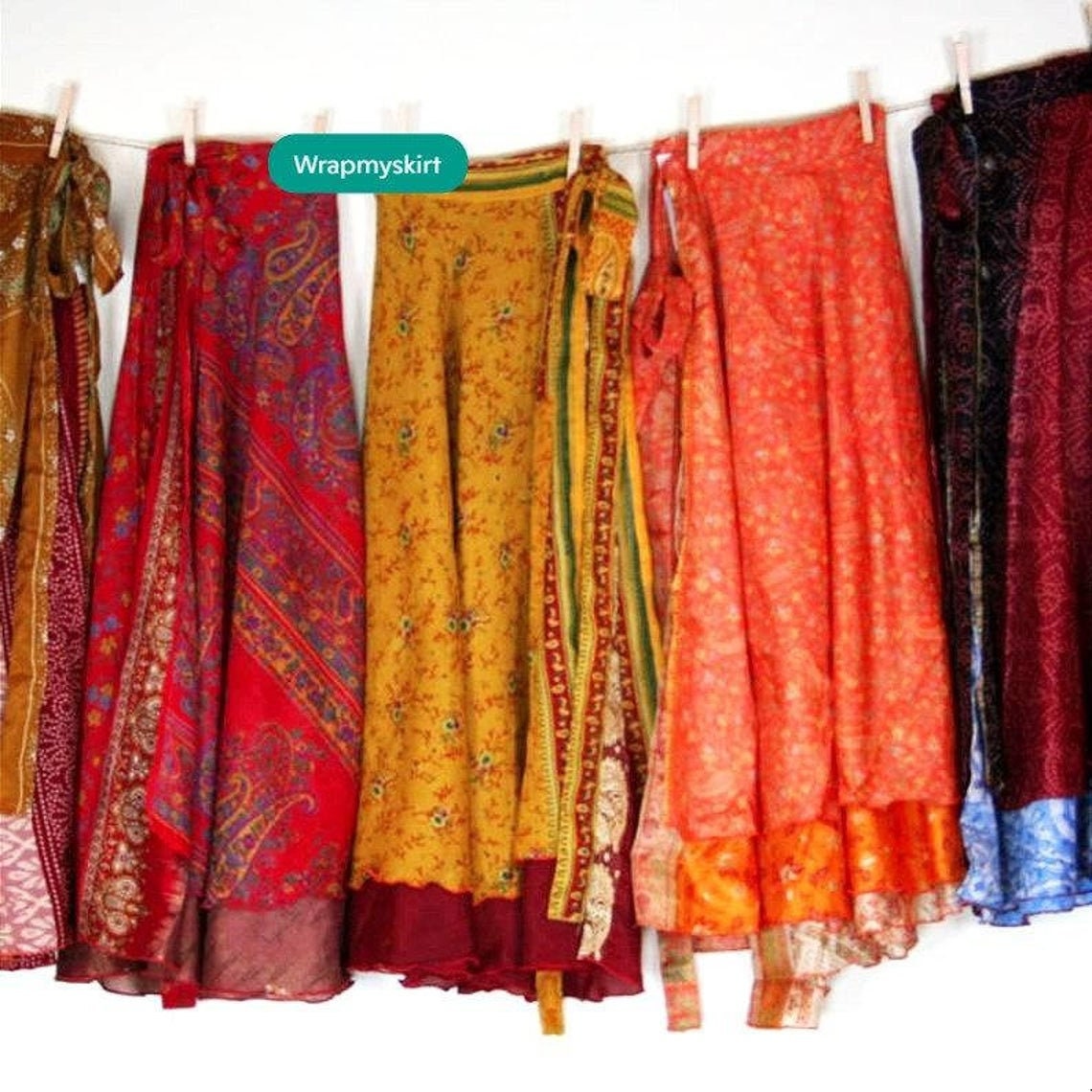 Indian 5 PC Plus Size Vintage Silk Skirt Bohemian Wrap Skirt Summer L…