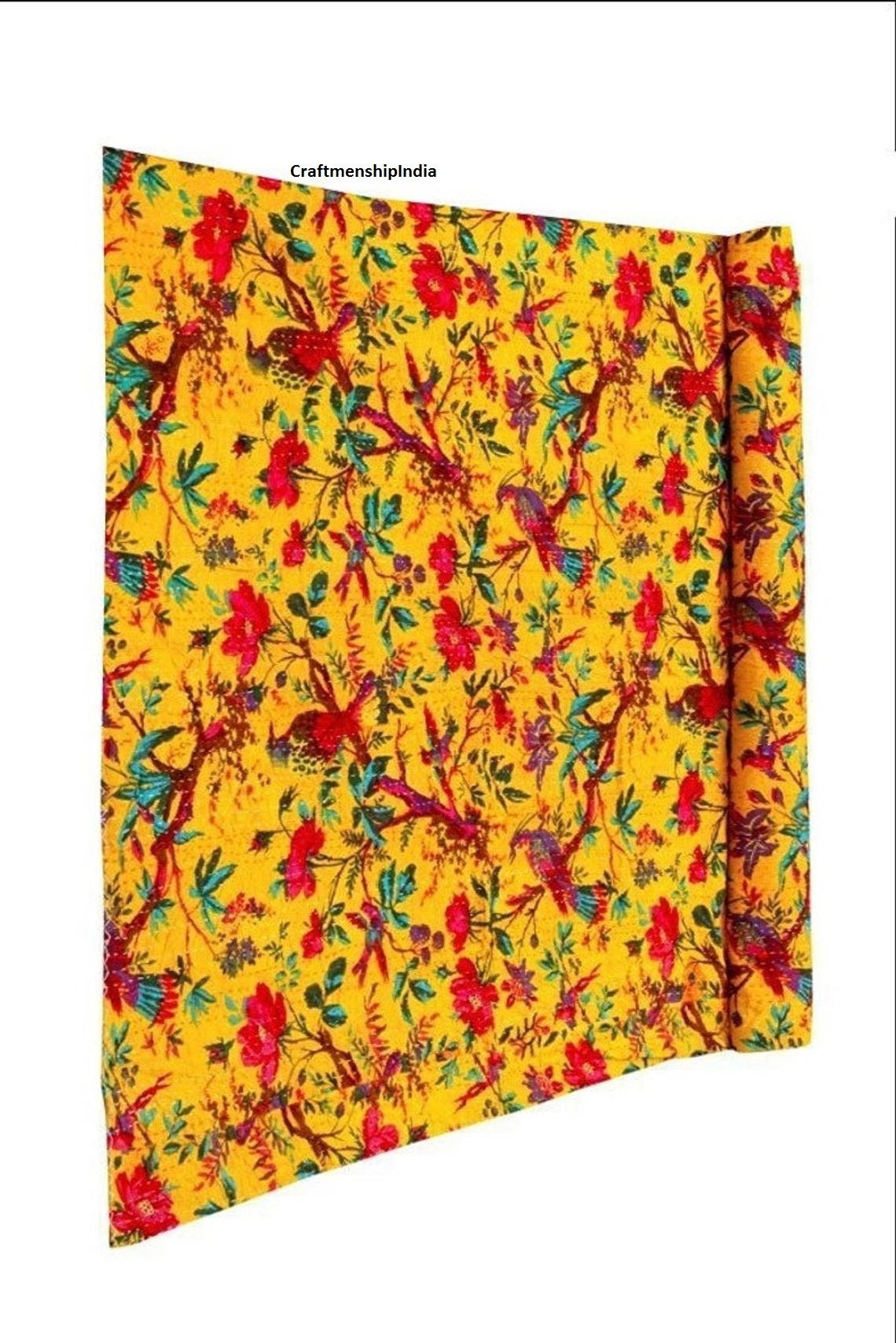 Vintage Kantha Quilt Indian Handmade Throw Reversible Blanket Etsy