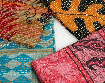 Lotto all'ingrosso di sciarpe Kantha vintage indiane in seta Sciarpe Kantha Stole Wrap Sari Patchwork Dupatta fatto a mano