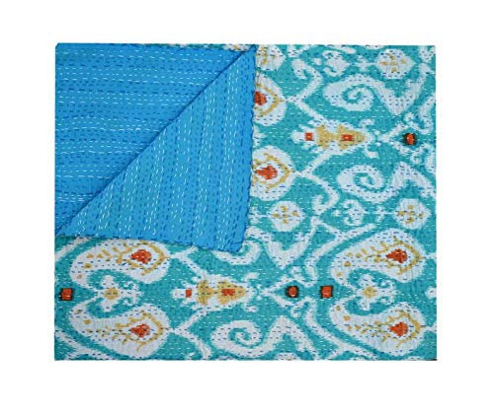 Ikat Print Kantha Cotton Quilt Indian Handmade Kantha Quilt Etsy